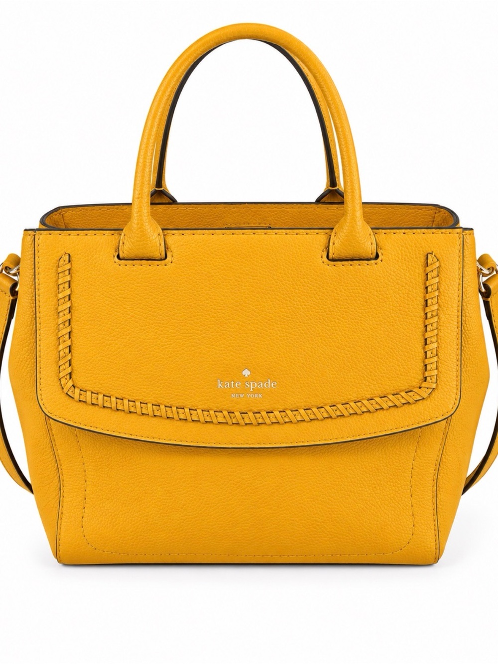 Kate Spade Mustard Yellow Pebbled Leather Whipstitch Satchel Crossbody